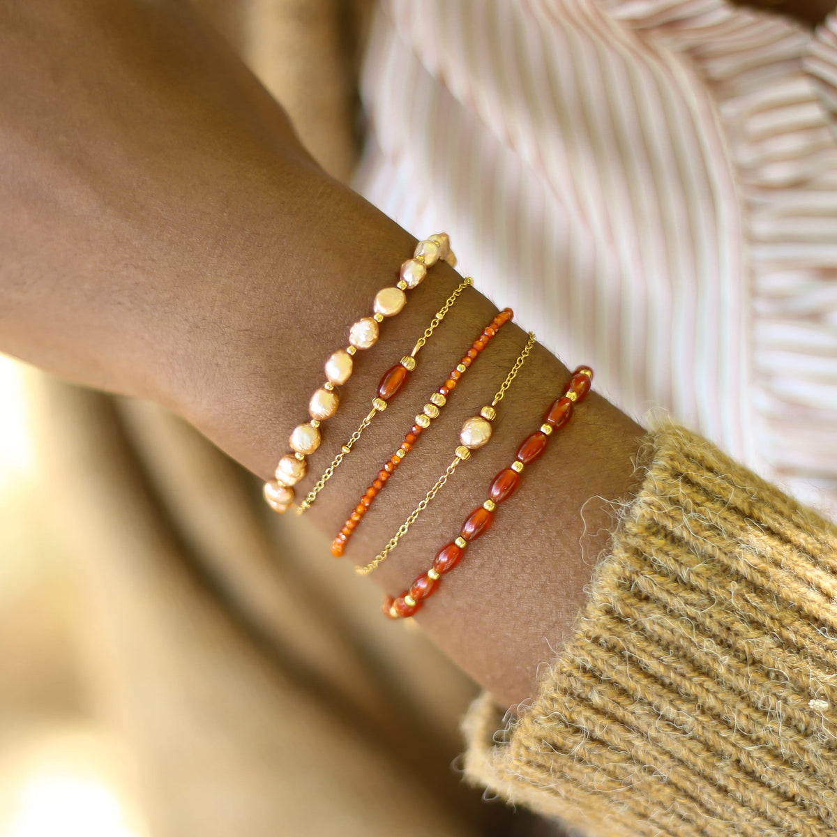 Bracelet Agate rouge chaîne fine