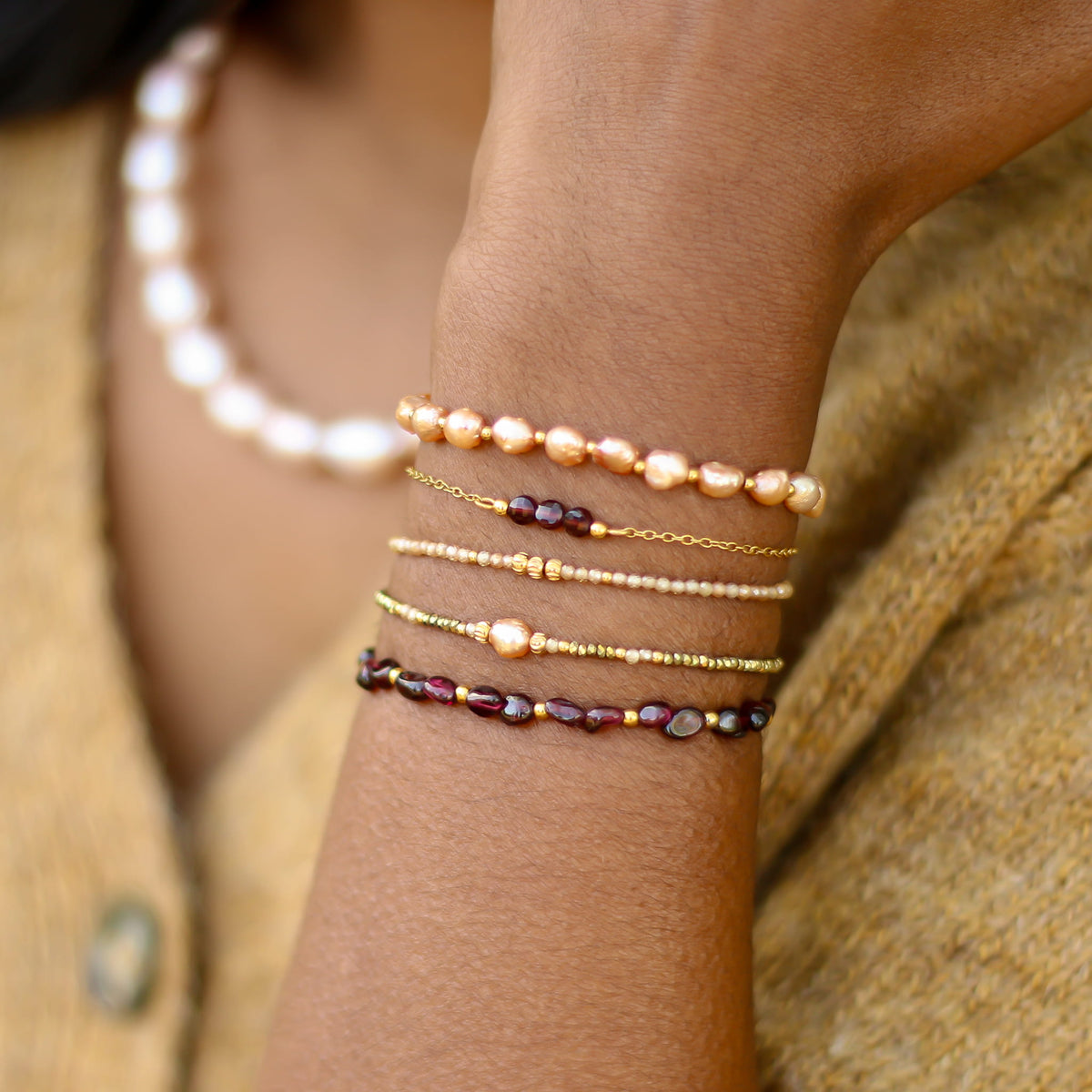 Bracelet Zirkon champagne perlé