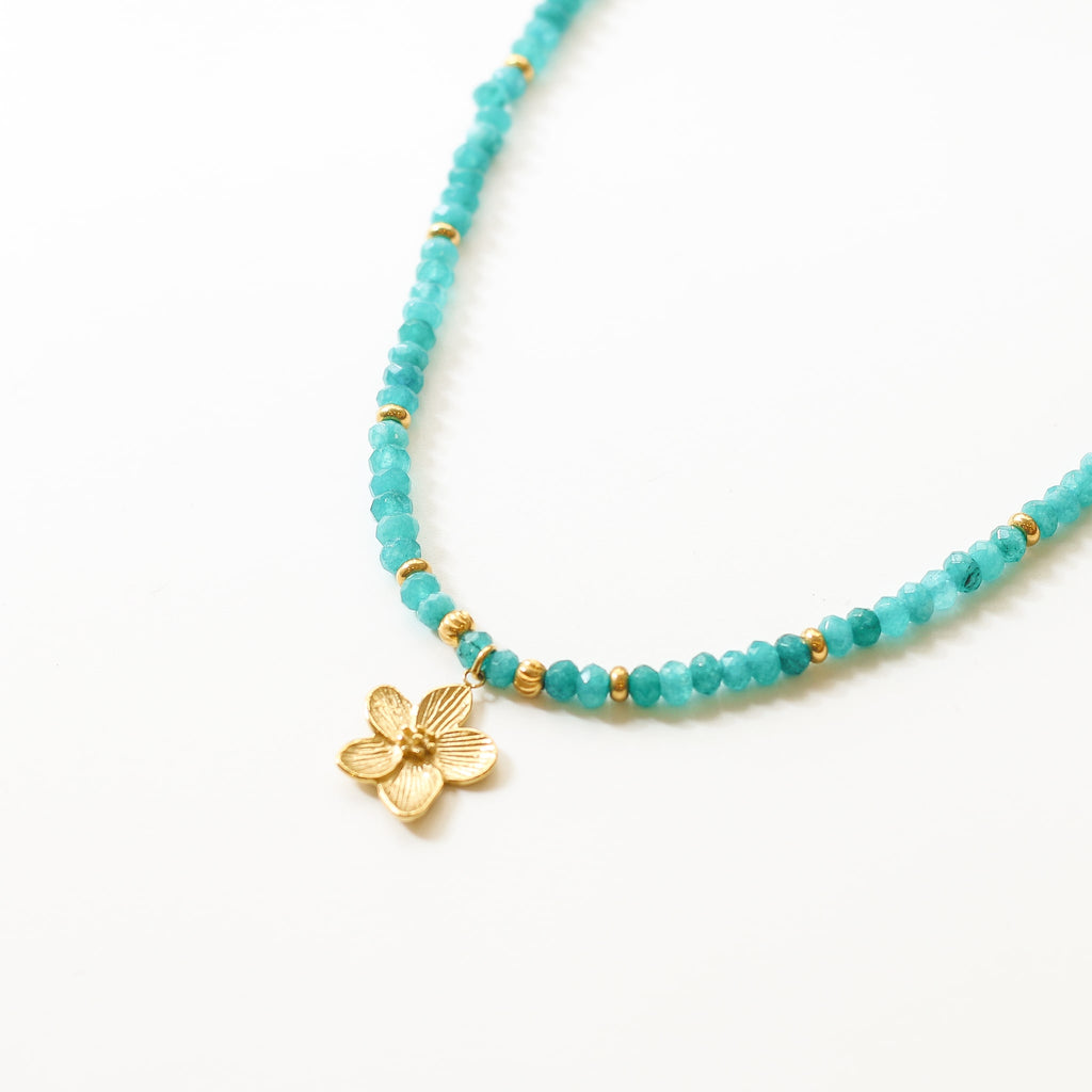 collier agate turquoise fleur bleu bohème
