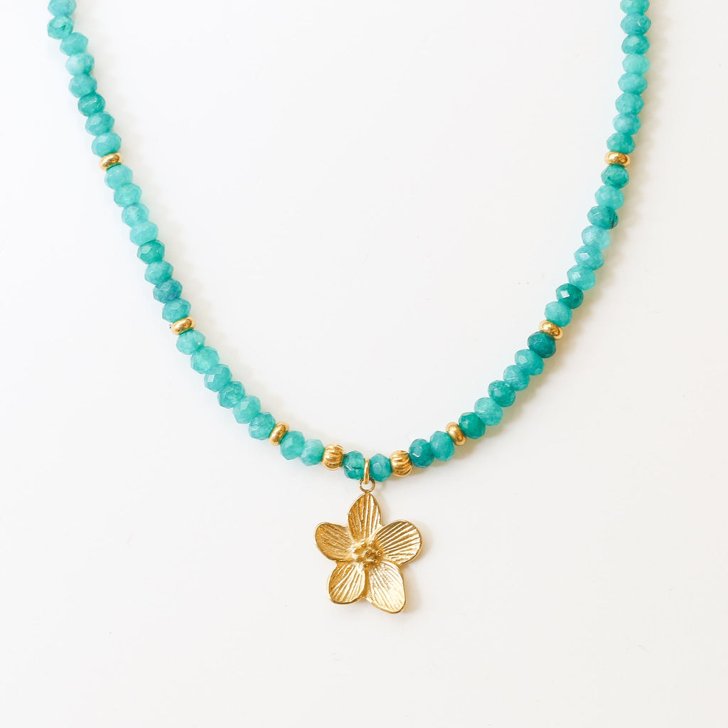 collier agate turquoise fleur bleu créatrice