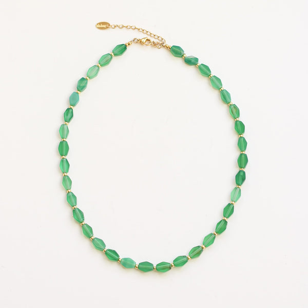 collier agate verte pierre acier bijou