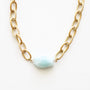 Collier en aigue-marine sur chaîne acier inoxydable.