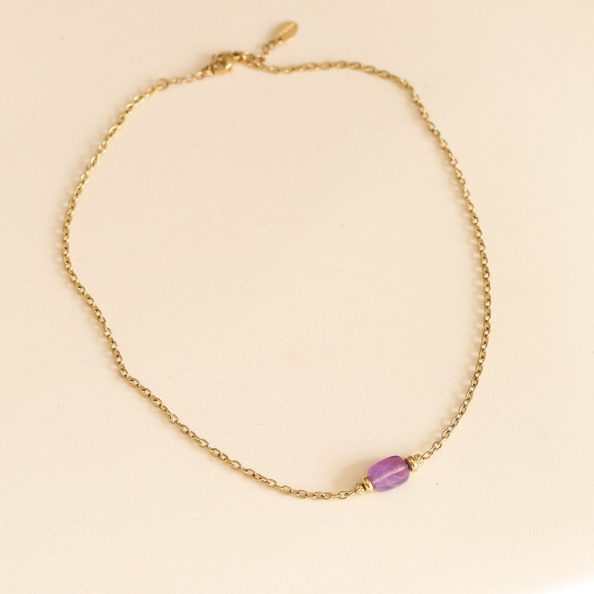 collier en acier inoxydable avec une Améthyste naturelle 