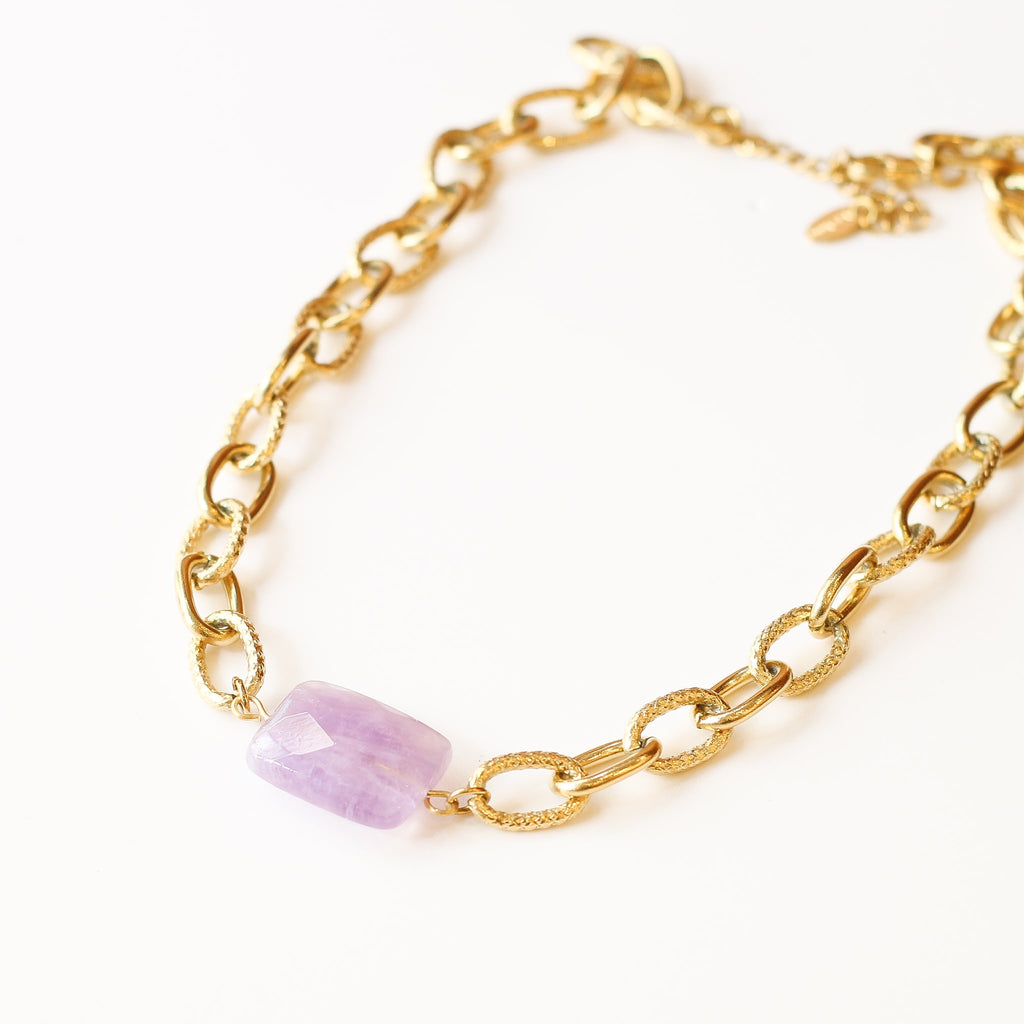 collier chaine améthyste lavande lilas bijou