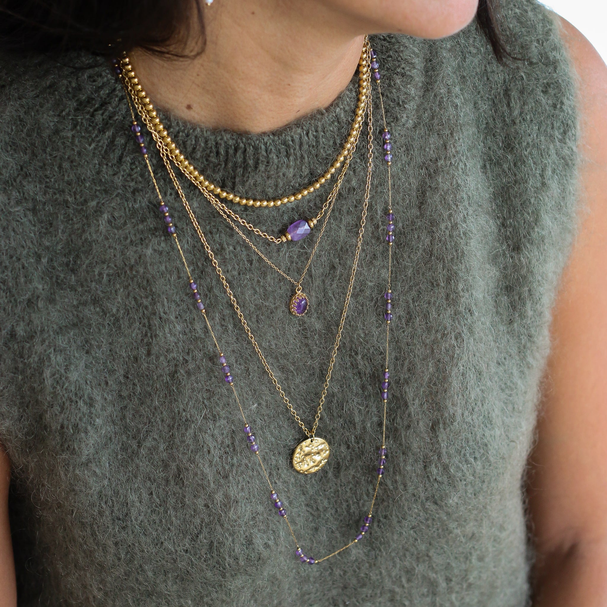 collier sautoir monté à la main en perles d'Améthyste naturelle