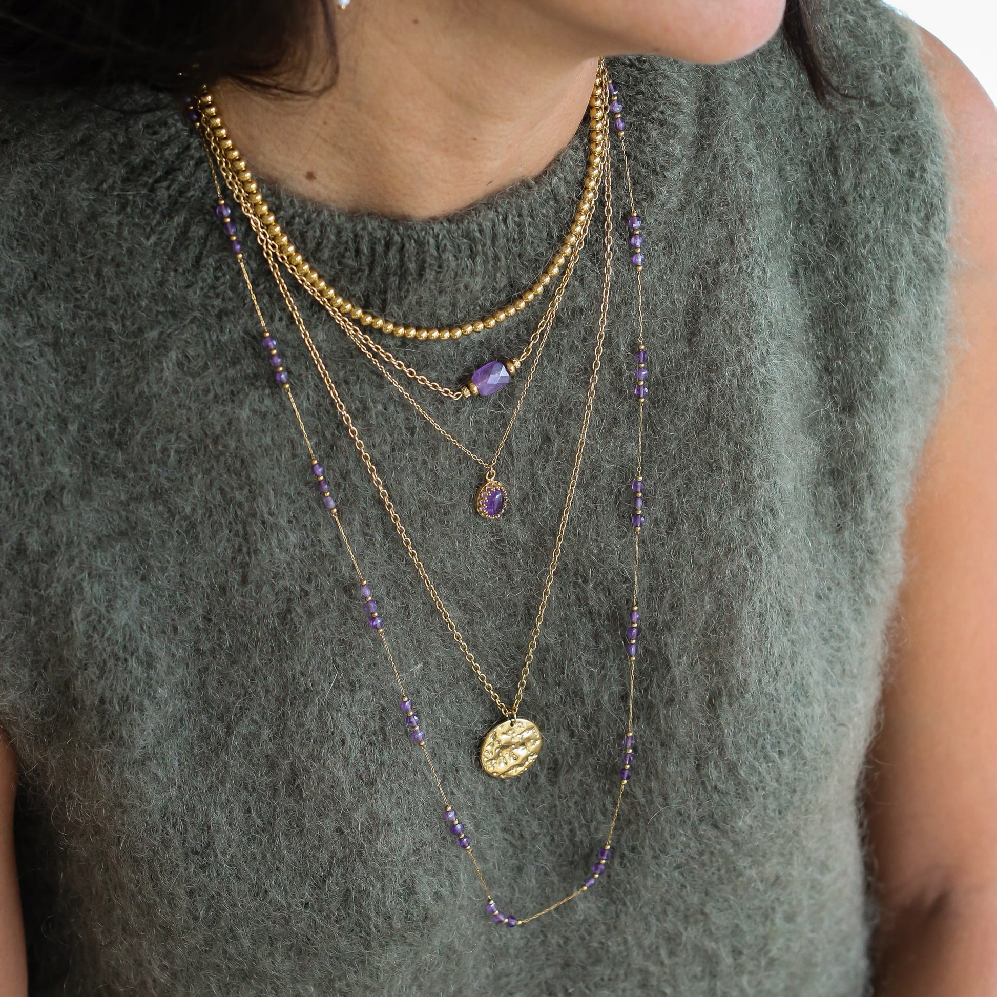 collier sautoir monté à la main en perles d'Améthyste naturelle