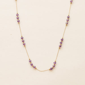 collier sautoir en acier inoxydable et perles d'Améthystes délicate 
