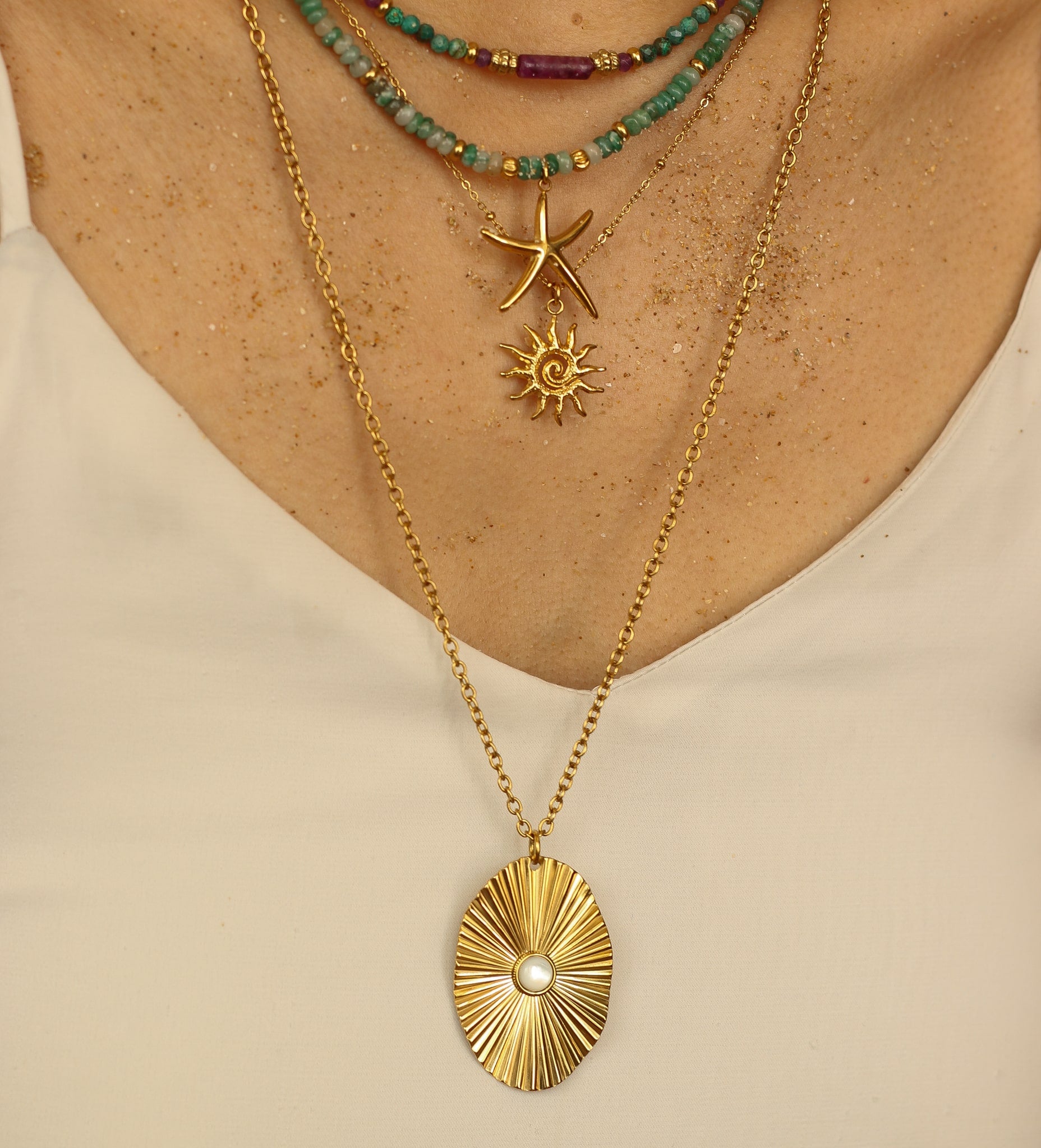 collier aventurine étoile mer vert charms