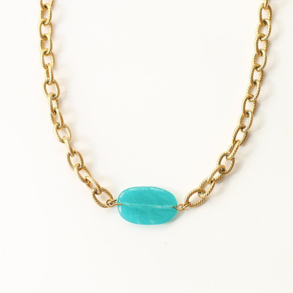 collier amazonite bleu lagon chaine bijou