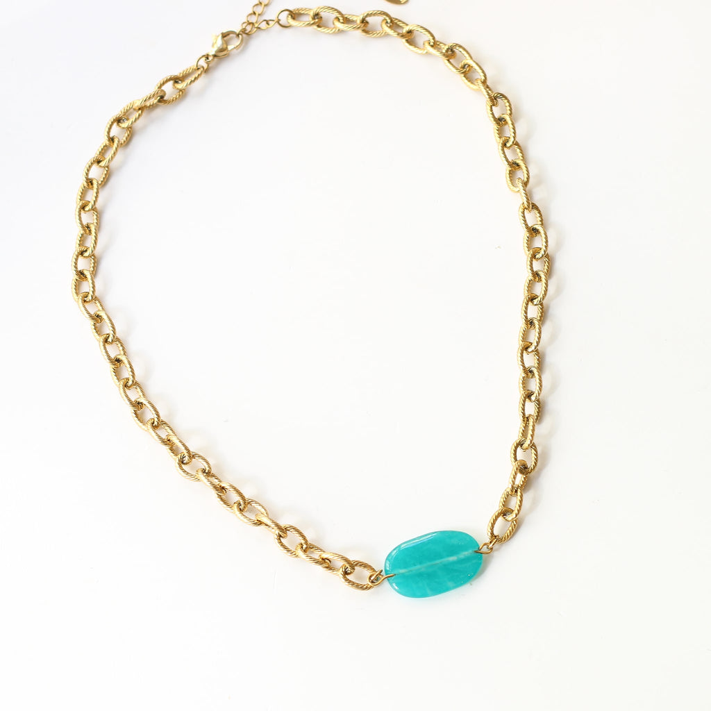 collier amazonite bleu lagon chaine femme 