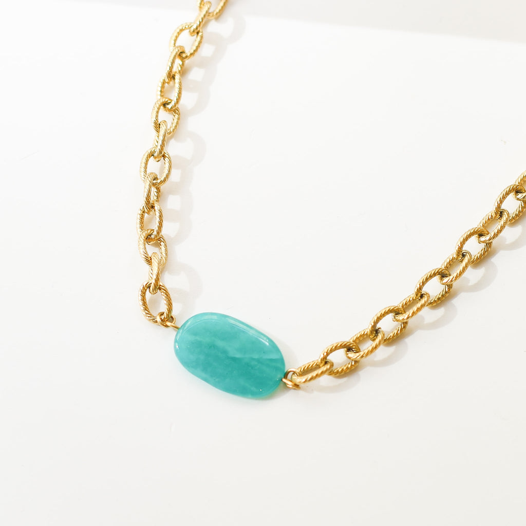 collier amazonite bleu lagon chaine pierre