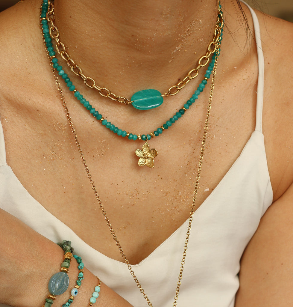 collier amazonite bleu lagon chaine doré