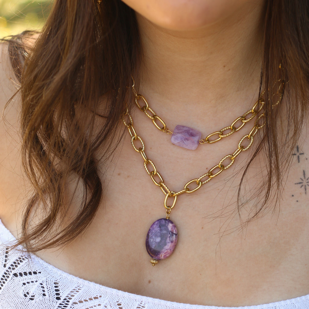 collier chaine améthyste lavande fait main 