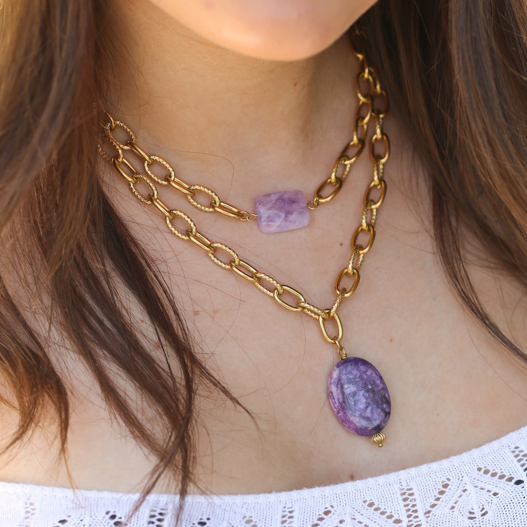 collier chaine améthyste lavande lilas créatrice
