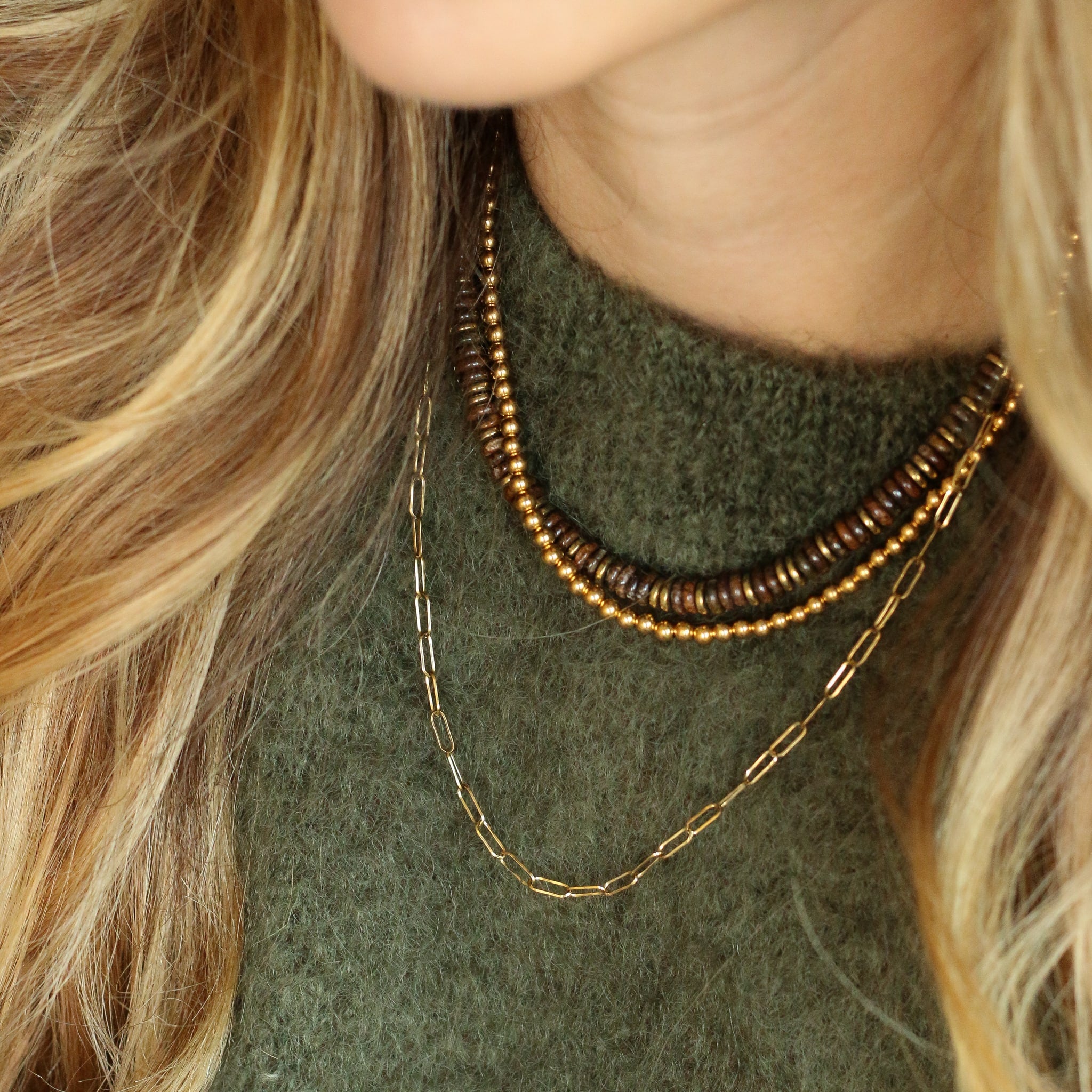 collier en chaine trombone fine et dorée