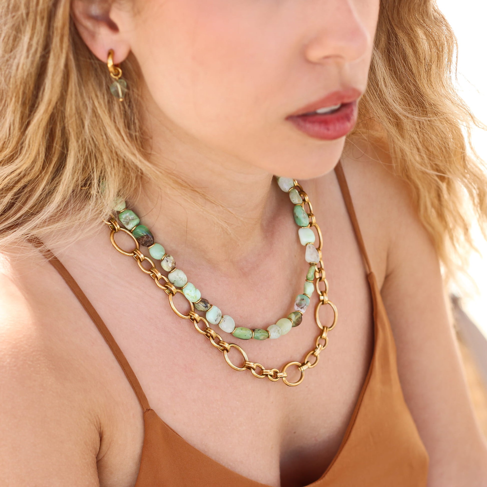 Collier en chrysoprase, hypoallergénique.