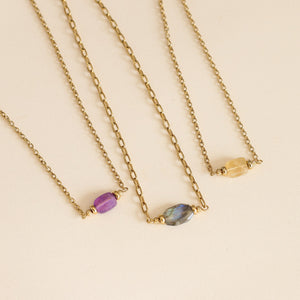 Collier avec une pierre de Citrine, pierre naturelle jaune tendance