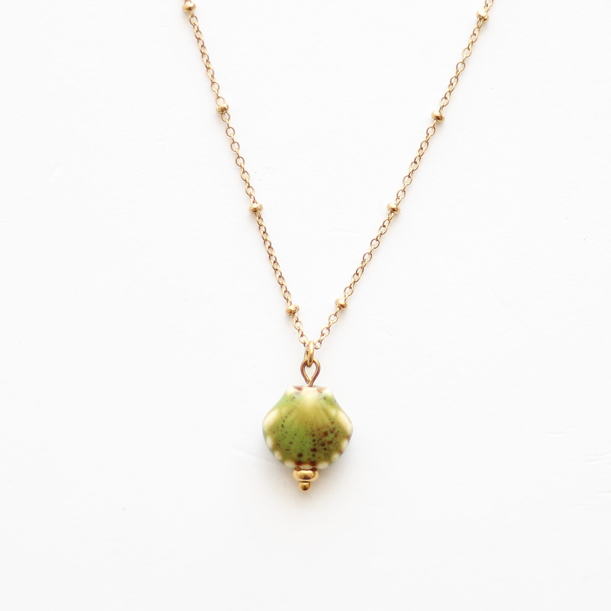 Collier à pendentif coquillage vert doré, acier inoxydable.