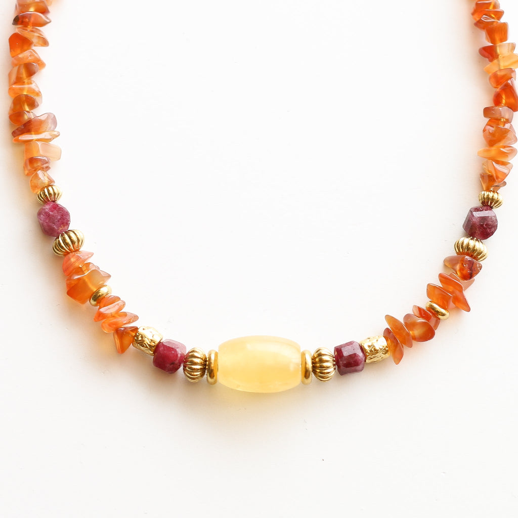 collier pierre naturelle orange jaune