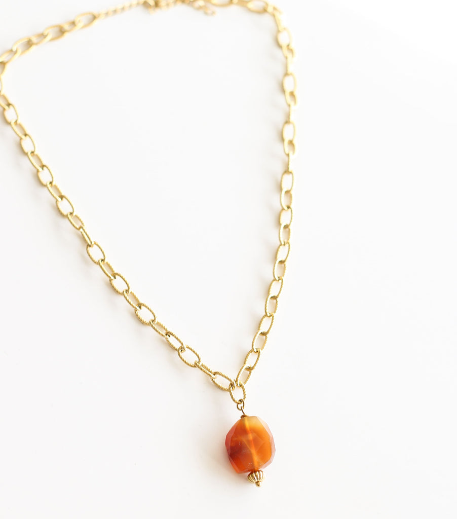 collier cornaline pendentif femme chaîne acier