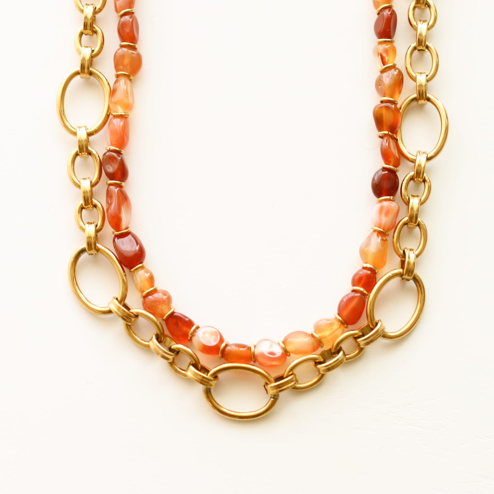 Collier chaîne Cornaline modulable, Mahny bijoux pierre fine.