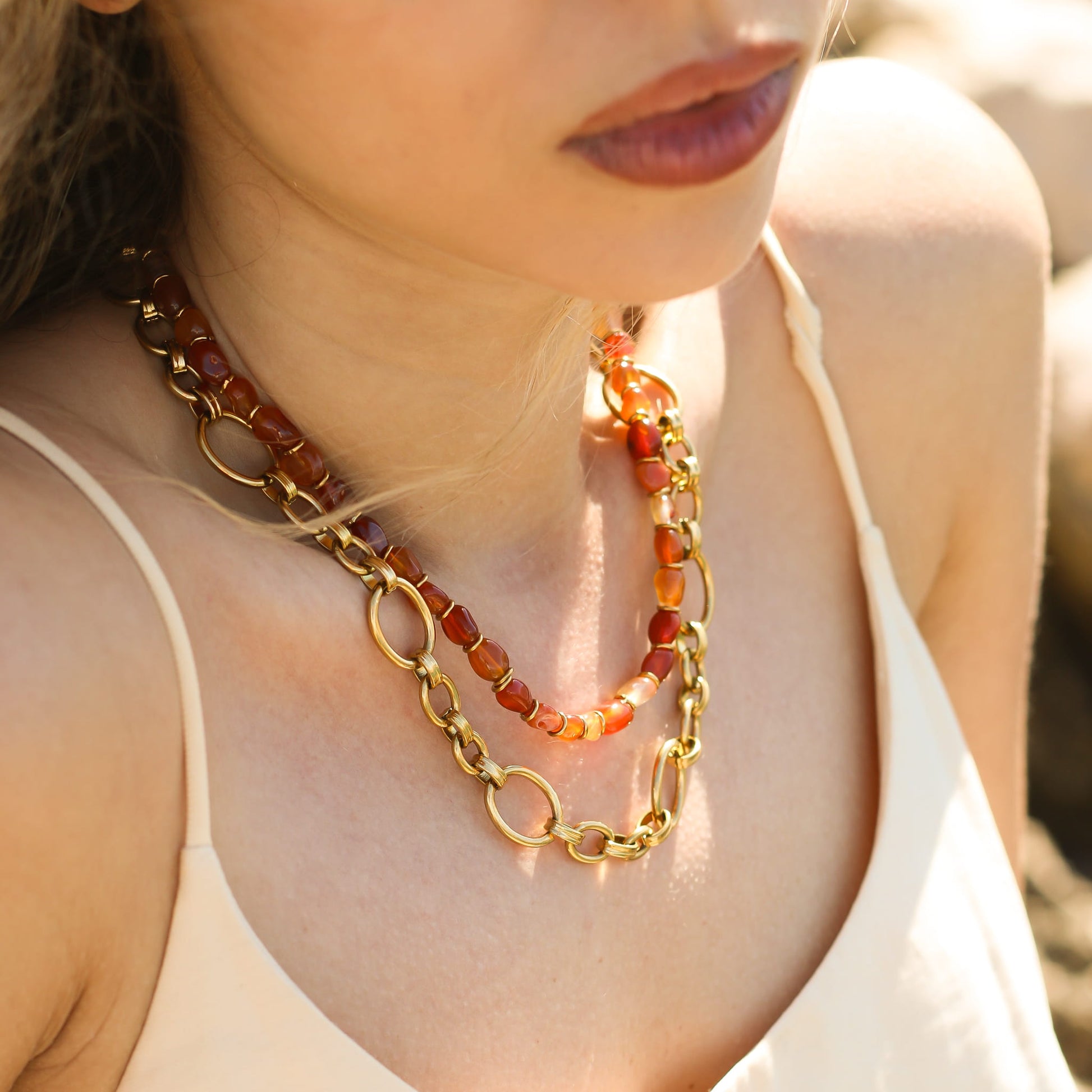 Collier chaîne Cornaline modulable