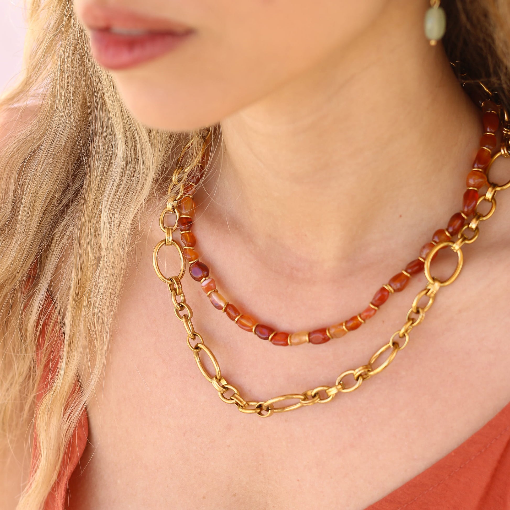 Collier chaîne Cornaline modulable