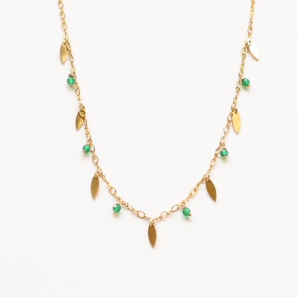 collier dore acier agate vert or