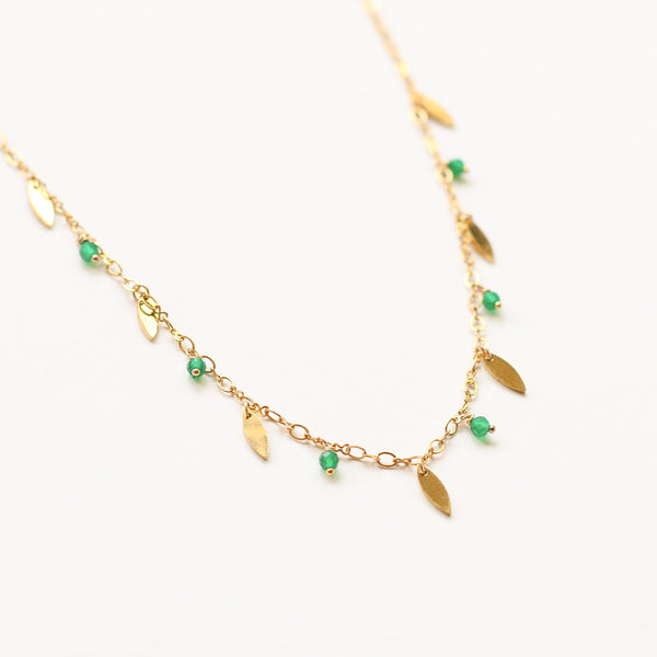 collier dore acier agate vert cadeau
