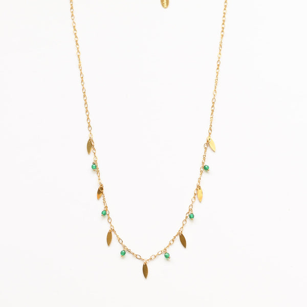 collier dore acier agate vert gemme