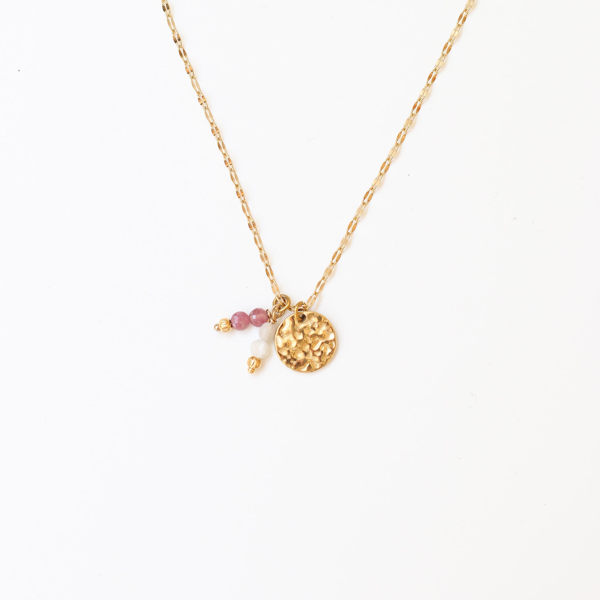 collier pierre de naissances Quartz fraise et pierre de lune
