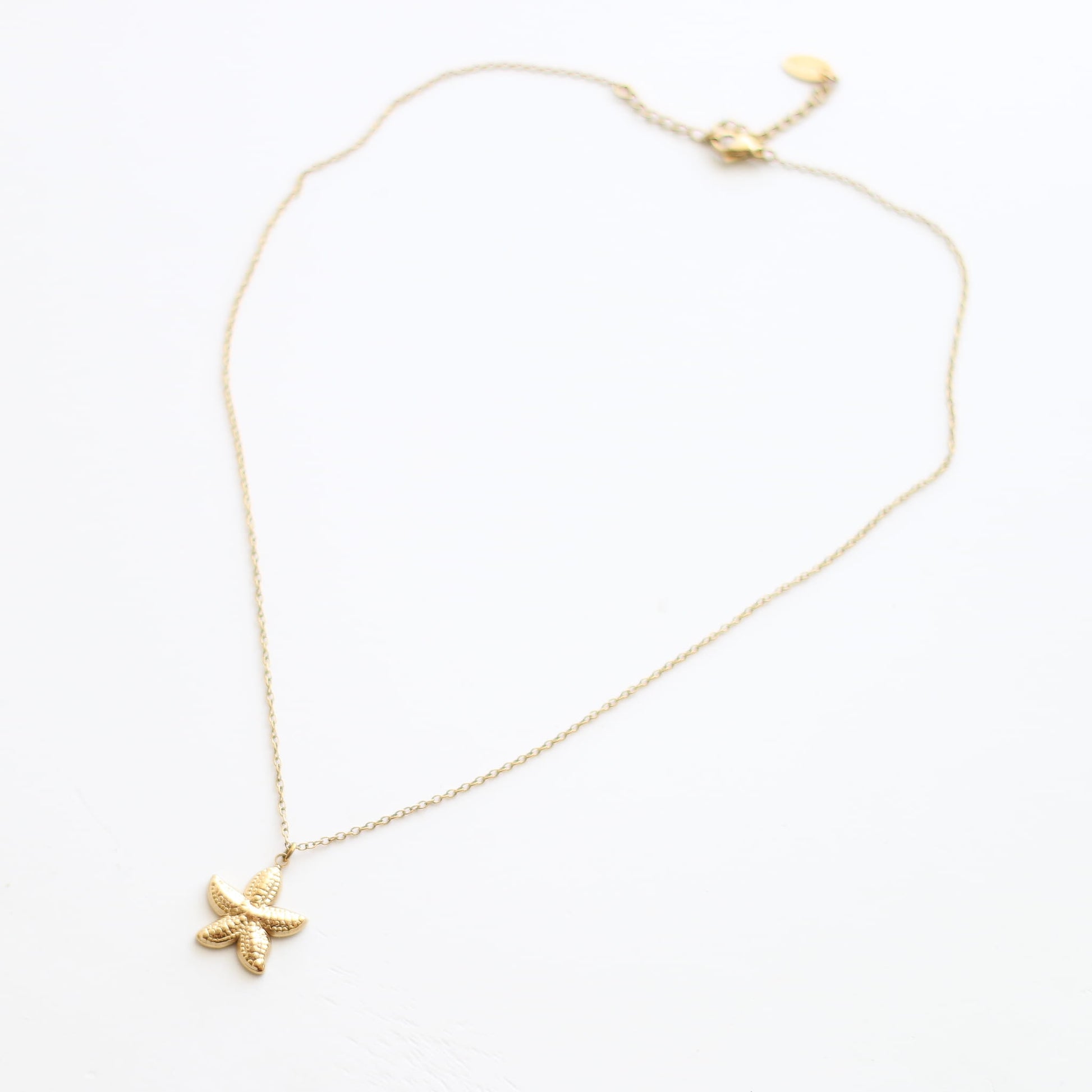 Collier à pendentif étoile de mer doré, acier inoxydable.