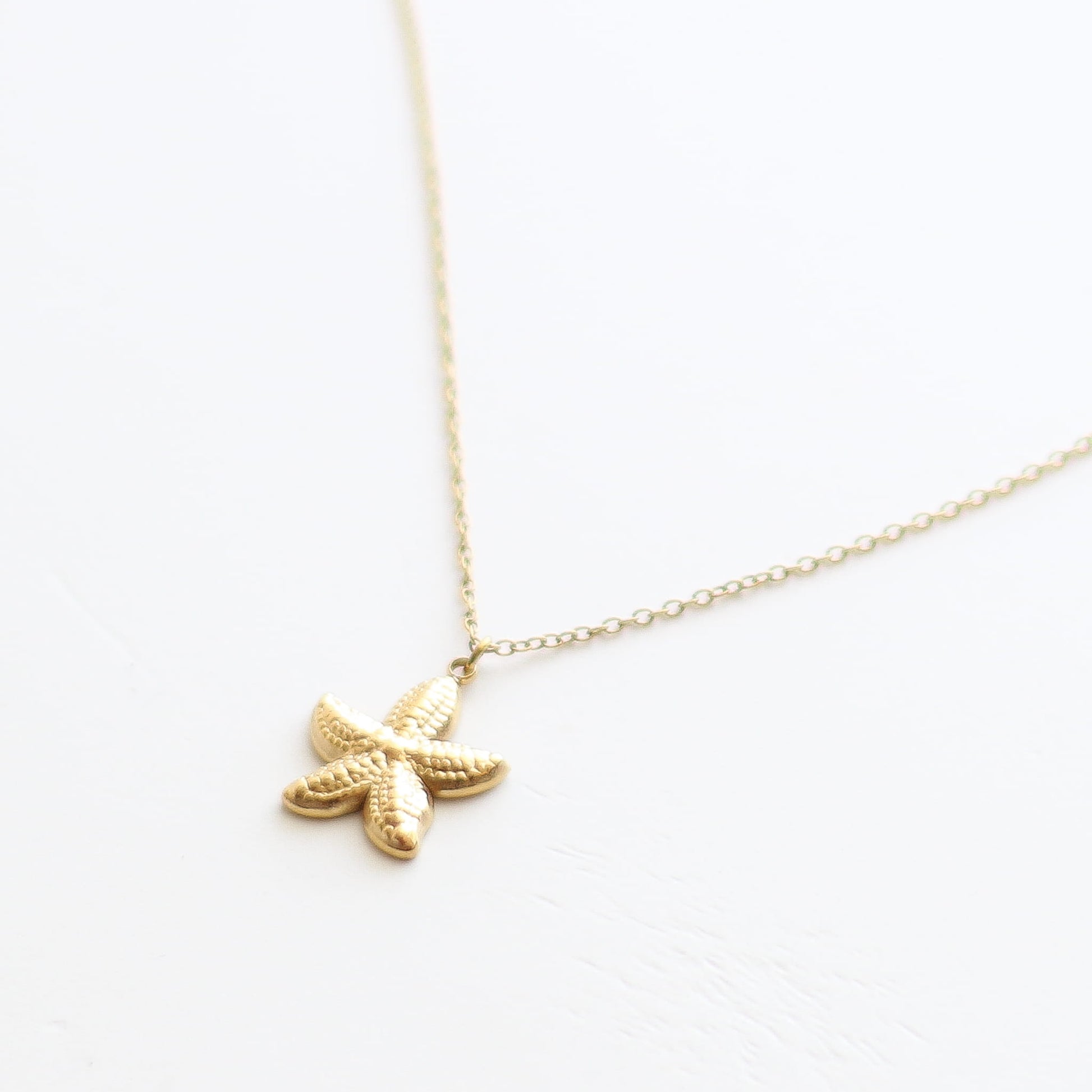 Collier à pendentif étoile de mer doré, acier inoxydable.