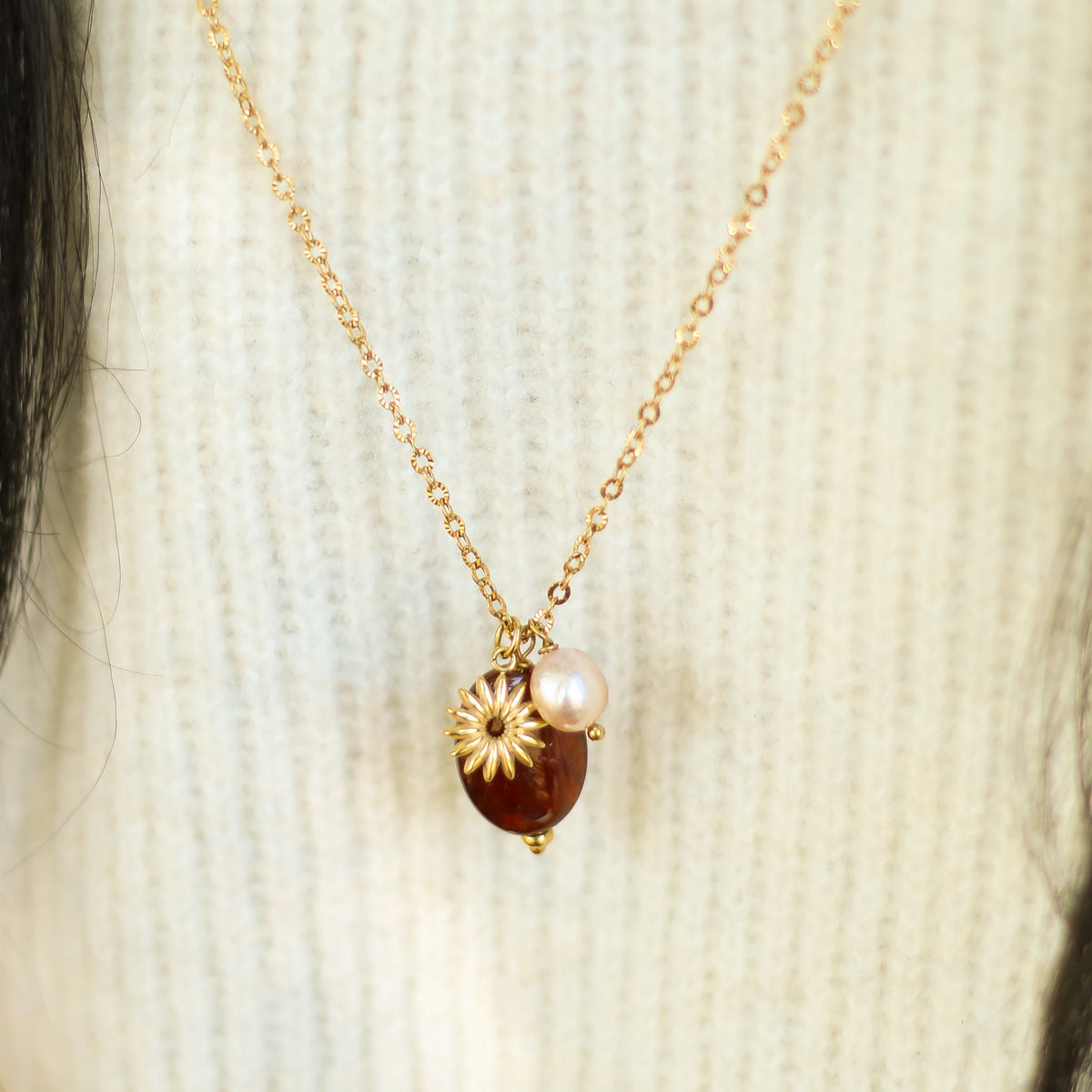 Collier Grenat orangé long
