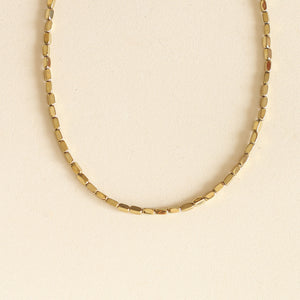 Collier en perles d’hématite dorées rectangulaires, bijou fait main