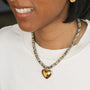 collier monté à la main en Jaspe dalmatien et coeur en acier