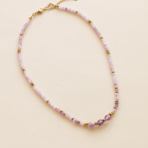 collier aux teintes violettes et rosées en Améthyste fantome et Kunzite