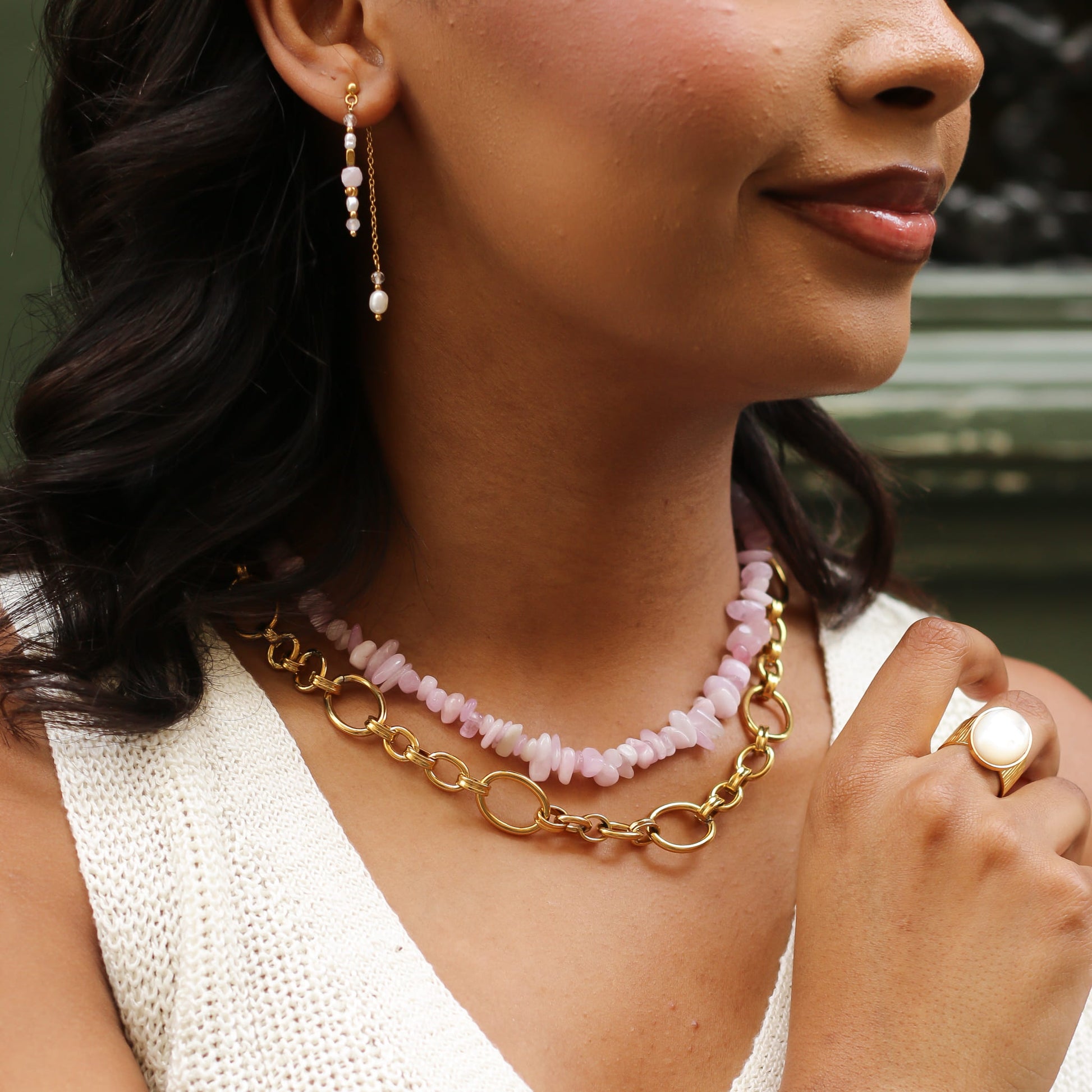 Collier en kunzite, pierre naturelle fine.