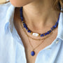 Collier Lapis Lazuli chaîne boule, vue rapprochée, Mahny bijoux pierre fine.