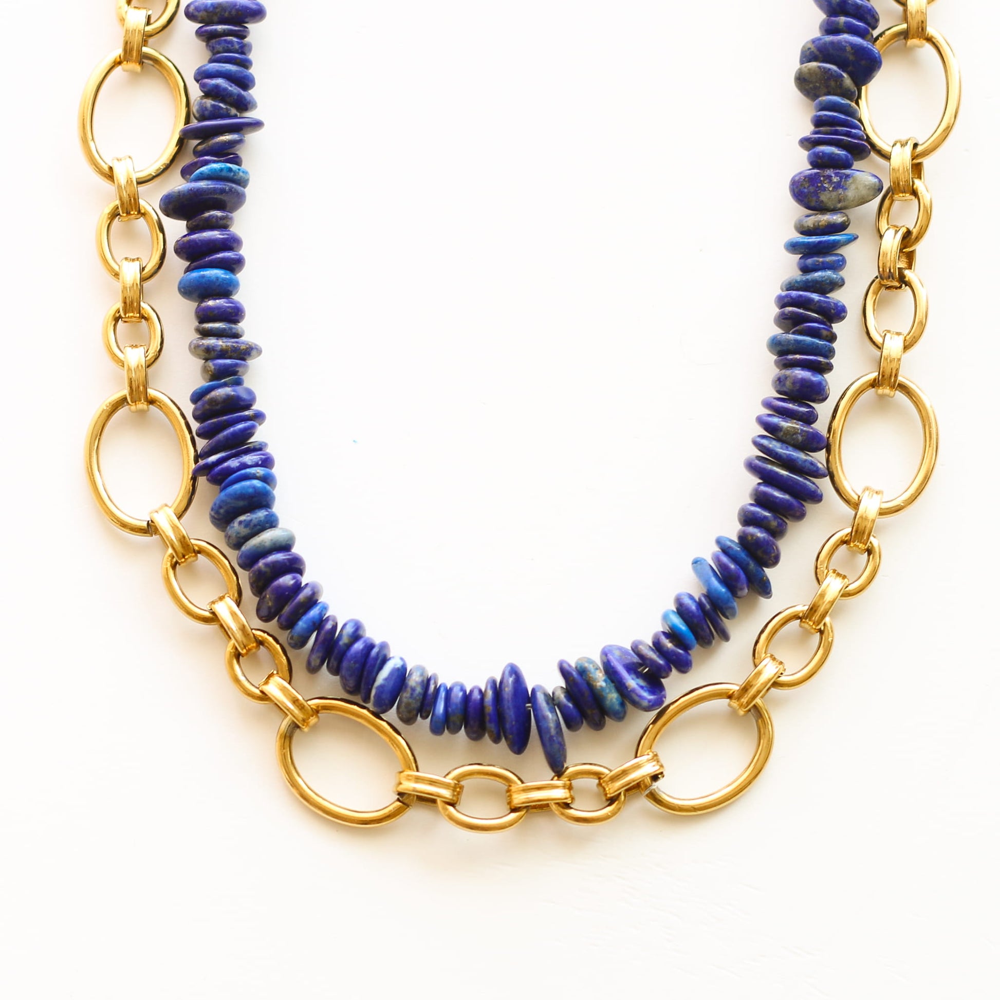 Collier chaîne Lapis Lazuli modulable, Mahny pierres assemblées main, Paris.