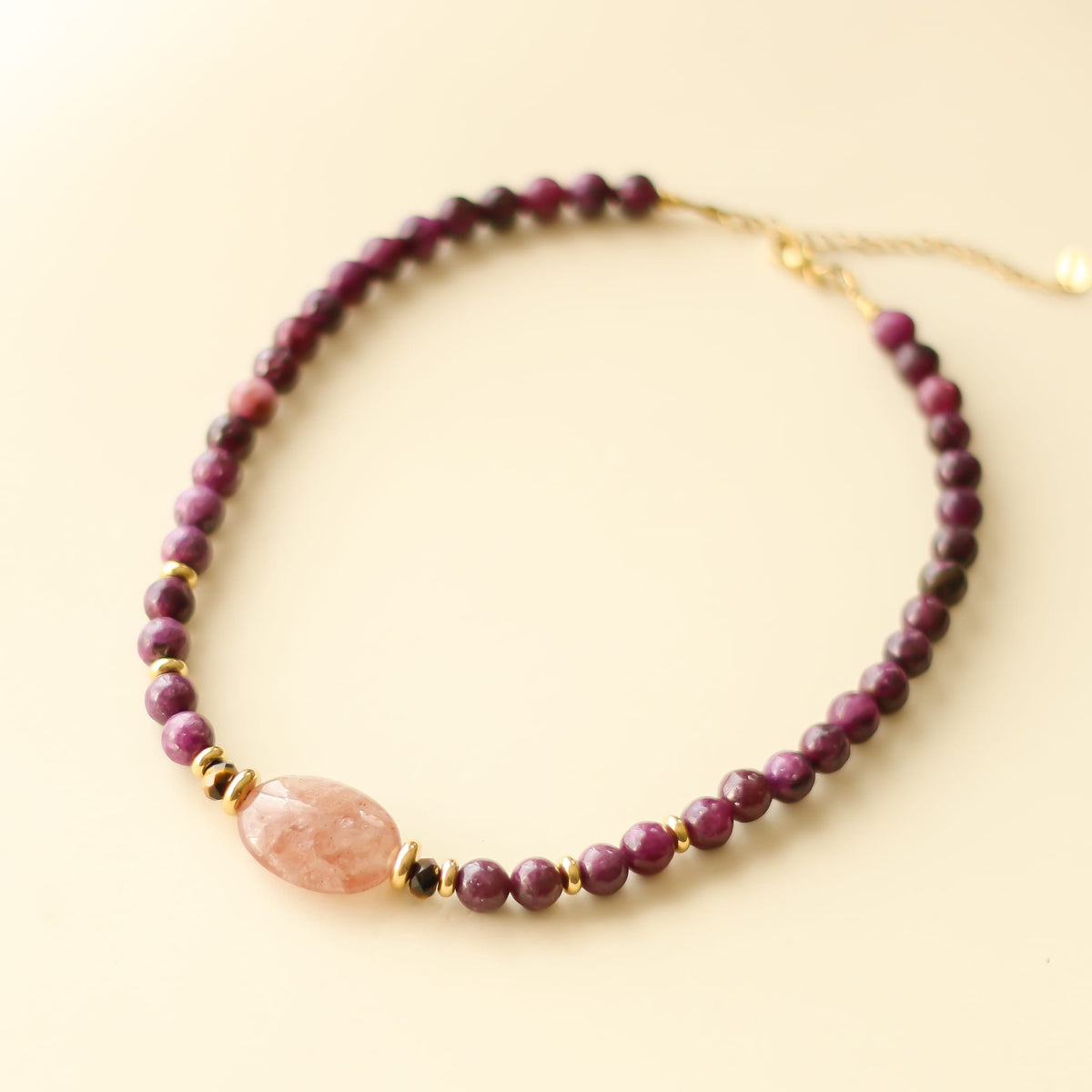 Collier Lépidolite et Quartz fraise