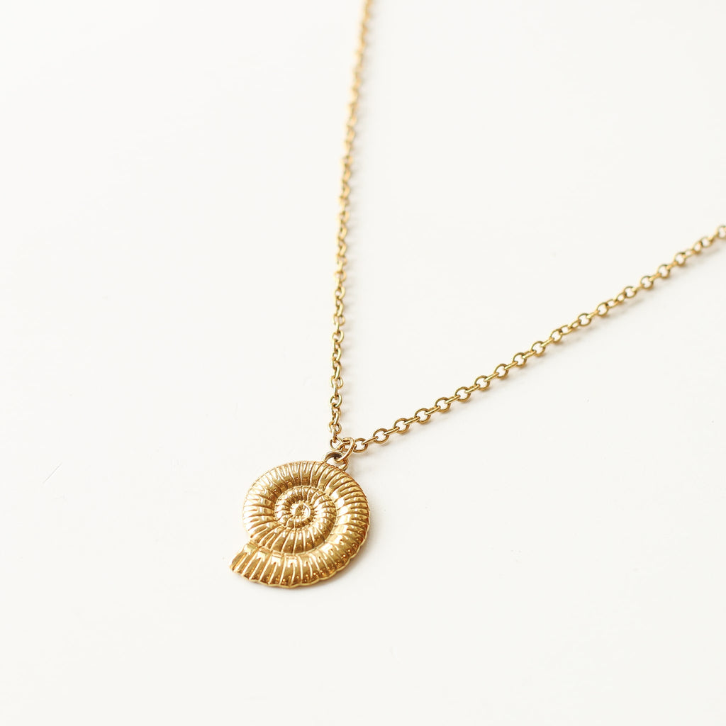 collier long ammonite coquillage escargot acier