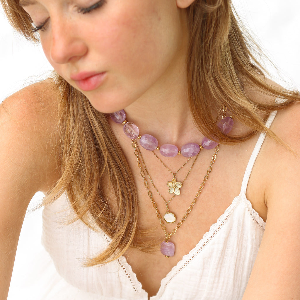 collier long améthyste violet lavande pierre