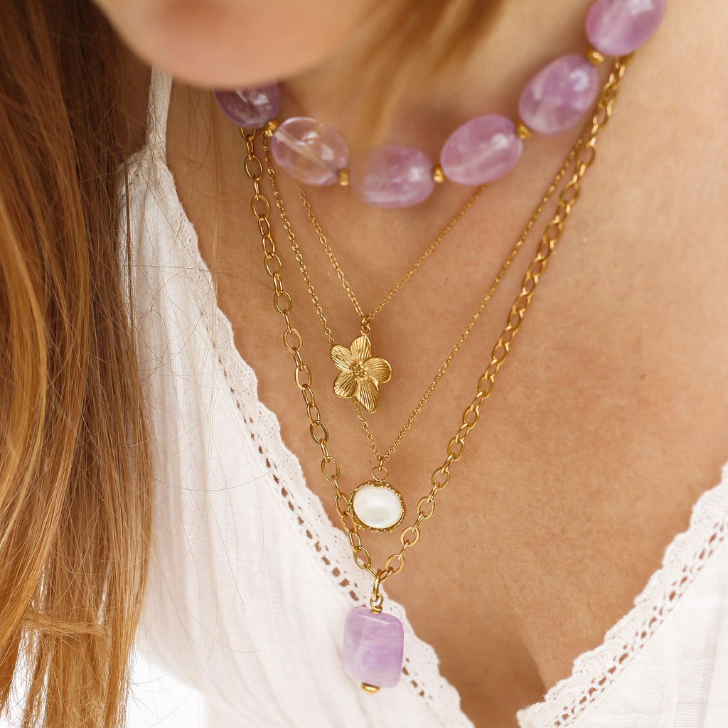 collier long améthyste violet lavande créatrice