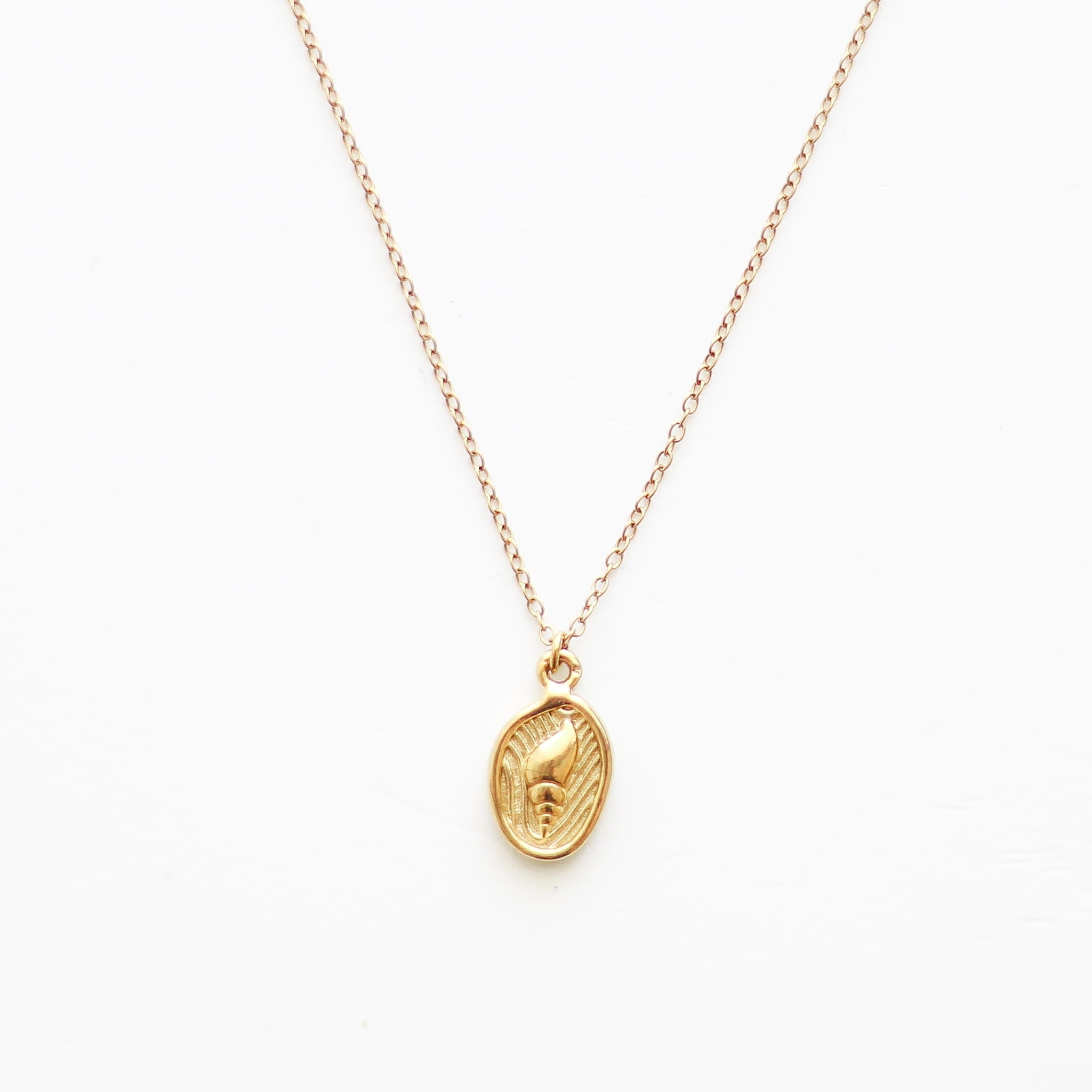 Collier à pendentif médaille doré, acier inoxydable.
