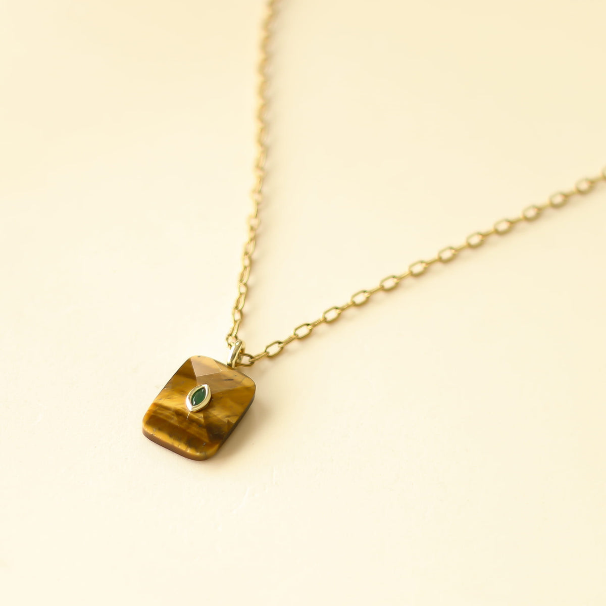 Collier Œil de tigre et Agate verte Sautoir