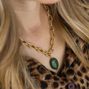 collier statement en Néphrite jade et chaine épaisse 