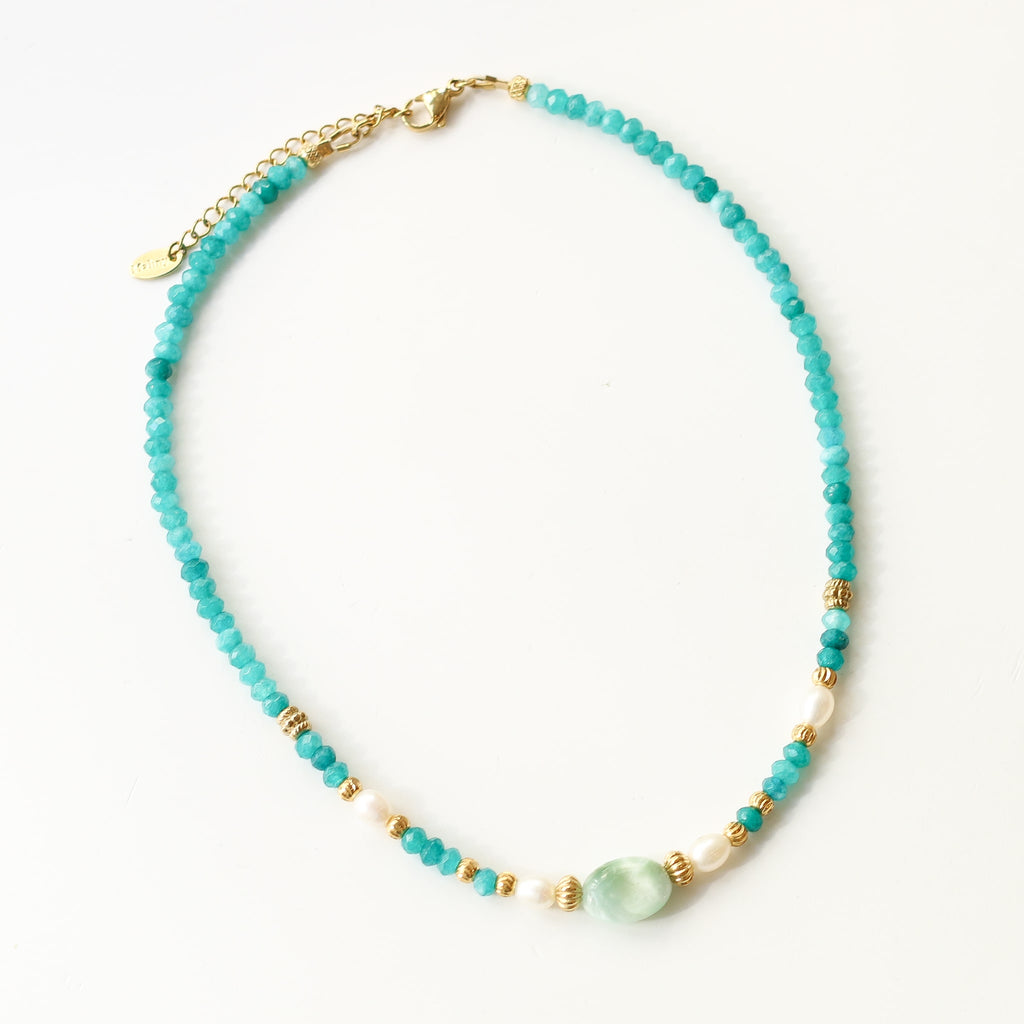 collier angélite perle bleu turquoise français