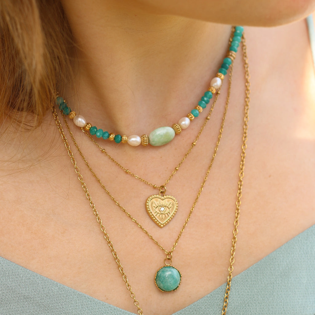 collier angélite perle bleu turquoise nacre