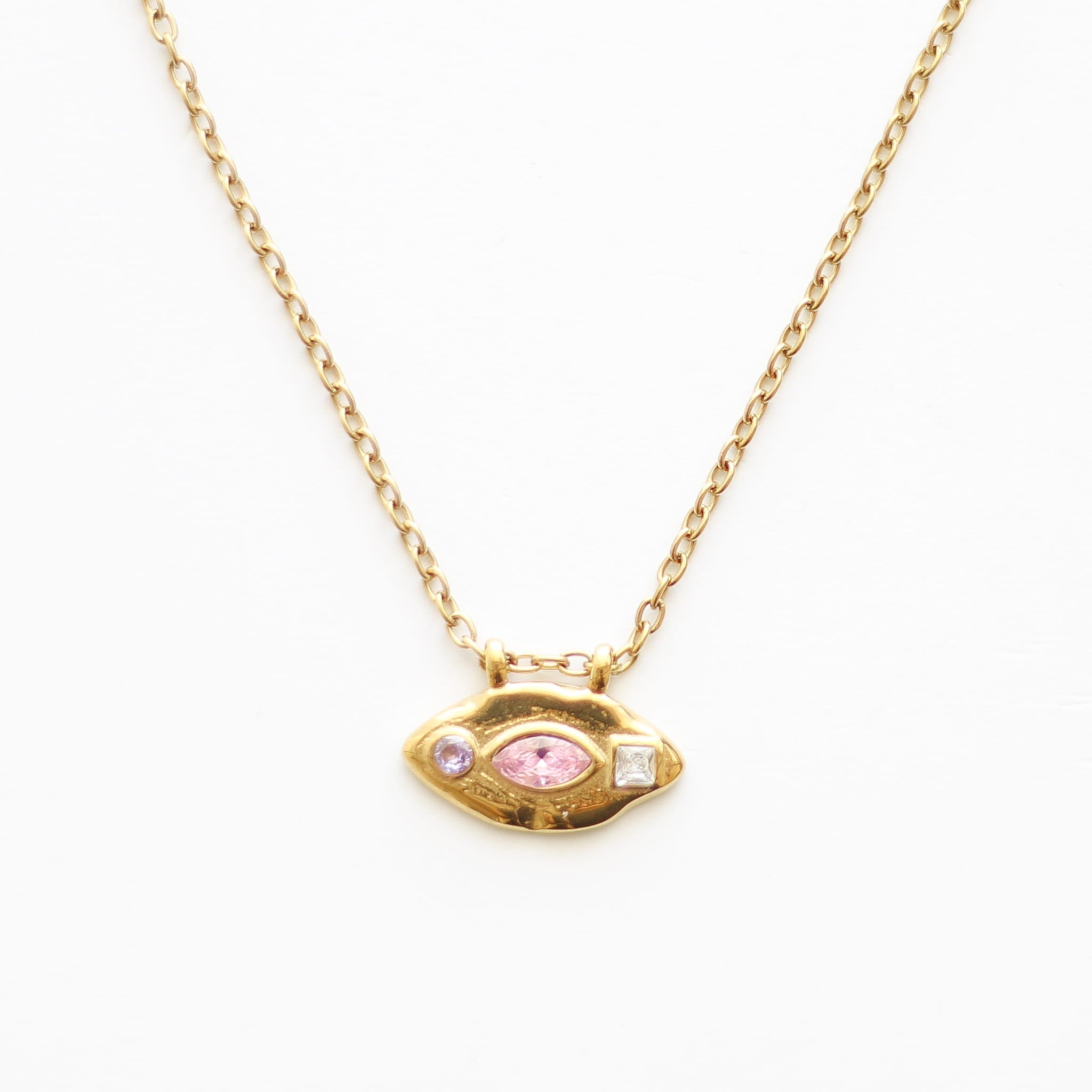 Collier à pendentif œil doré, acier inoxydable.